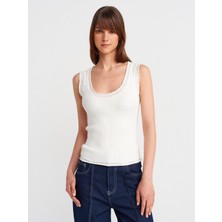 10750 Fitilli Ince Dokulu Triko Bluz-Ekru