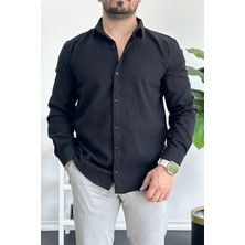 Erkek Krinkıl Kumaş Gömlek Siyah EDW362
