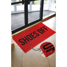 Shoes Off Baskılı Kıvırcık Paspas Kapı Önü Paspası Kaymaz Taban