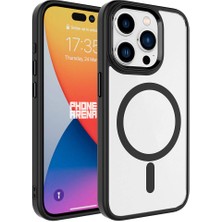 Apple iPhone 15 Pro Kılıf Wireless Şarj Özellikli Klcr Krom Magsafe Silikon Kapak-Siyah