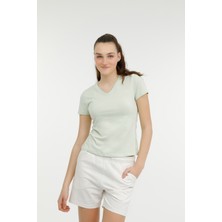 Lumberjack W-CT132 BASIC MODAL V NEC PASTEL YESIL Kadın Kısa Kol T-Shirt