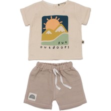 Erkek Bebek Ekru Bej Güneş Fun Outdoors Yazılı 2'li Takım - 1015769