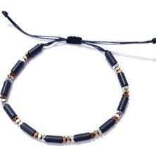 Funny Takı Mat Siyah Silindir ve Özel Kesim Gümüş Bakır Altın Rengi Hematit Doğaltaşlı Unisex Bileklik