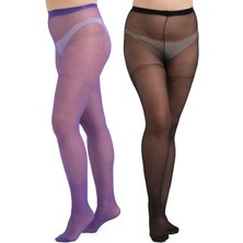 C&city İnce Büyük Beden 40 Opak 2'li Külotlu Çorap Mor/Siyah