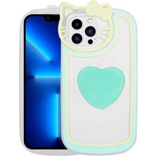 iPhone 13 Pro Max Uyumlu Kedi Figürlü Transparan Pop Soketli Klcr Ritmik Kapak-Turkuaz