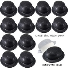 Siyah Renk Simli Melon Yuvarlak Parti Şapkası 12 Adet