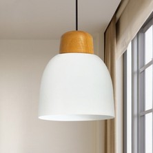 Deep Beyaz Geniş Ahşap Başlık Tekli Avize Sarkıt Salon Mutfak Butik Lamba Aydınlatma Avizeler