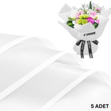 Beyaz Kenarlı Beyaz Çiçek Ambalaj Kağıdı 5li, Su Geçirmez Mat Şeffaf Buket Sargı Kağıdı, 58 x 58  cm