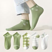 Trampler 5 Çift Kadın Haki Yeşil Patik Çorap Yeşil Kısa Çorap