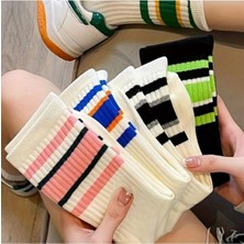 Trampler 5 Çift Unisex Renkli Çemberli Çizgili Kolej Tenis Çorap Pamuklu