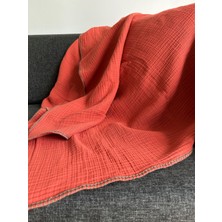 Stelo De Maro Joy  Pamuk 4 Kat Müslin Throw Tv Battaniyesi & Koltuk Şalı Kiremit