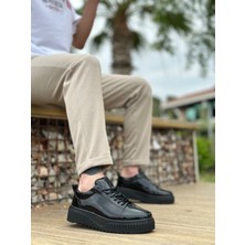 ET8104 Yüksek Taban Rugan Siyah Bağcıklı Erkek Ayakkabı