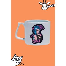 Jınx Çizgi Karakter Arcane Tasarım Baskılı Beyaz Lüks Sap Kupa Bardak