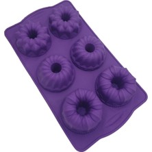 Silikon Yuvarlak Dilimli Kek Kalıbı ve Figürlü 6lı Tepsi Muffin Kalıp Mor Kek Kalıbı