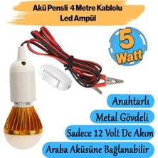Akü Pensli 4 Metre Kablolu 12 V Tasarruflu Seyyar LED Ampul 5W Lamba Anahtarlı Aydınlatma Beyaz Işık