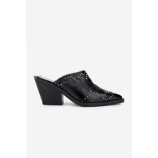 Valmenti Kadın  Deri Siyah Rugan Topuklu Terlik 1072 9766 Bn Ayk Y25 Sıyah Krsk Rgn