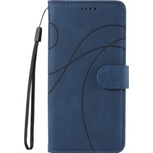 4u Sky Xiaomi 15 Ultra Cüzdan Kılıfı Deri Telefon Kılıfı Kavisli Çizgi Tasarımlı Stand-Mavi (Yurt Dışından)