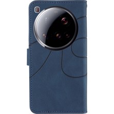 4u Sky Xiaomi 15 Ultra Cüzdan Kılıfı Deri Telefon Kılıfı Kavisli Çizgi Tasarımlı Stand-Mavi (Yurt Dışından)