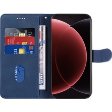 4u Sky Xiaomi 15 Ultra Cüzdan Kılıfı Deri Telefon Kılıfı Kavisli Çizgi Tasarımlı Stand-Mavi (Yurt Dışından)