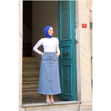 Boydan Düğmeli Gabardin Etek