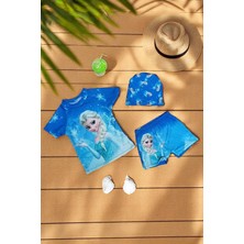 Milays Kız Çocuk 3 Parça Boneli Tişörtlü Şortlu Deniz ve Havuz Mayosu