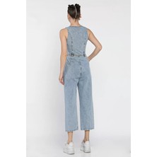 Ön Düğmeli Kemerli Jean Kot Tulum Salopet P-00016863