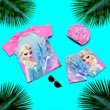 Milays Kız Çocuk 3 Parça Boneli Tişörtlü Şortlu Deniz ve Havuz Mayosu