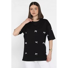 Gülseli Kadın Bisiklet Yaka Fiyonklu Tişört P-00016629