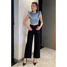Gülseli Kadın Bel ve Paça Püsküllü Yüksek Bel Jean Kot Pantolon P-00016786