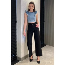 Gülseli Kadın Bel ve Paça Püsküllü Yüksek Bel Jean Kot Pantolon P-00016786