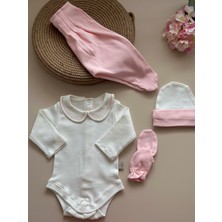 Pembe Hastane Çıkışı Set (Body, Pantolon, Bere, Eldiven)
