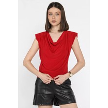Gülseli Omuz Vatkalı Drapeli Kadın Bluz P-00014943