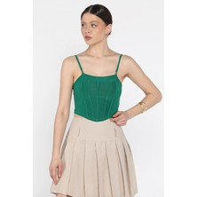 Gülseli Kadın Ayarlanabilir Askılı Likralı Crop Top Bluz P-00016711