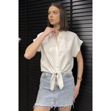 Gülseli Kadın Ön Bağlamalı Duble Kol Keten Gömlek P-00016703