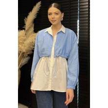 Gülseli Bel Büzgülü Kadın Paraşüt Garnili Gömlek P-00015573