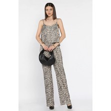 Gülseli Leopar Desenli Ip Askılı Saten Bluz Pantolon Ikili Takım P-00016302