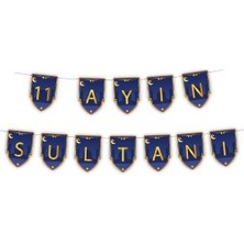 Parti Dükkanım 11 Ayın Sultanı Yazısı Mavi Gold 160  cm