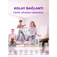 K12 Kablosuz Bluetooth Hoparlör Bej Karaoke 2 Mikrofon Hediyeli Ses Efektli Rgb Hd Stereo Ses Usb/sd