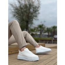 ET8104 Yüksek Taban Rugan Beyaz Bağcıklı Erkek Ayakkabı