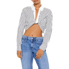 F21 Çizgili Crop Gömlek