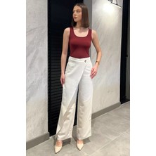 Gülseli Kadın Yüksek Bel Parçalı Yan Fermuarlı Keten Pantolon P-00016604