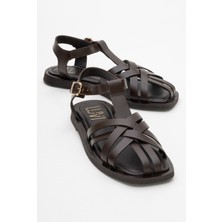 Luvi Andres Kahverengi  Deri Kadın Sandalet