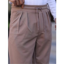 Erkek Örme Kumaş Pileli Duble Paça Rahat Kalıp Casual Jogger Pantolon