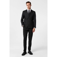 Slim Fit Çizgili Businnes Kruvaze Takım Elbise