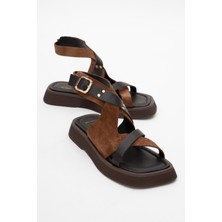 Luvi Minnea Kahverengi Süet Hakiki Deri Kadın Sandalet
