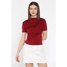 Gülseli Kadın Omuz ve Bel Drapeli Kısa Kol Bluz P-00016374