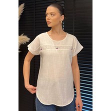 Gülseli Nakışlı Kadın Keten Bluz P-00016408