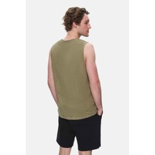 Elton Koyu Haki Bisiklet Yaka Sıfır Kol Yıkamalı Baskılı Oversize Erkek Tshirt