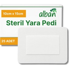 Alban Steril Yara Pedi, Non-Woven 10 cm X 15 cm  Yarapedi, Steril Tekli Paketlerde 25'li Kutu Içerisinde, Pansuman Yara Örtüsü