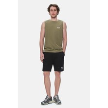 Elton Koyu Haki Bisiklet Yaka Sıfır Kol Yıkamalı Baskılı Oversize Erkek Tshirt